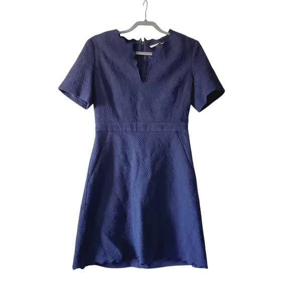 Tory Burch Jacquard Scalloped Navy Sheath Dress Classic Preppy 8 - Picture 2 of 7